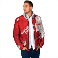 Canada Day Patriotic Maple Leaf Padded Jacket Geometric Rocky Mountain Art Heritage 1867 Graphic