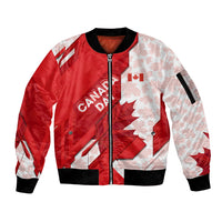 Canada Day Patriotic Maple Leaf Sleeve Zip Bomber Jacket Geometric Rocky Mountain Art Heritage 1867 Graphic
