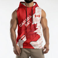Canada Day Patriotic Maple Leaf Sleeveless Hoodie Geometric Rocky Mountain Art Heritage 1867 Graphic