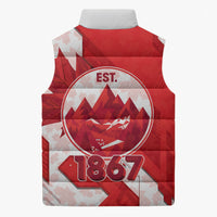 Canada Day Patriotic Maple Leaf Sleeveless Puffer Jacket Geometric Rocky Mountain Art Heritage 1867 Graphic