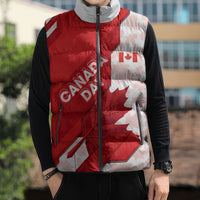 Canada Day Patriotic Maple Leaf Sleeveless Puffer Jacket Geometric Rocky Mountain Art Heritage 1867 Graphic