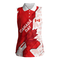 Canada Day Patriotic Maple Leaf Women Sleeveless Polo Shirt Geometric Rocky Mountain Art Heritage 1867 Graphic