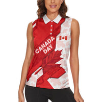 Canada Day Patriotic Maple Leaf Women Sleeveless Polo Shirt Geometric Rocky Mountain Art Heritage 1867 Graphic
