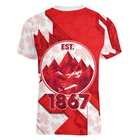 Canada Day Patriotic Maple Leaf Women V-Neck T-Shirt Geometric Rocky Mountain Art Heritage 1867 Graphic