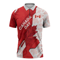 Canada Day Patriotic Maple Leaf Zipper Polo Shirt Geometric Rocky Mountain Art Heritage 1867 Graphic