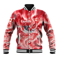 Canada Day Loon And Maple Leaf Baseball Jacket Watercolor Nature Scenery Mari Usque Ad Mare Artistic