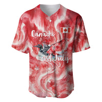 Canada Day Loon And Maple Leaf Baseball Jersey Watercolor Nature Scenery Mari Usque Ad Mare Artistic