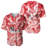 Canada Day Loon And Maple Leaf Baseball Jersey Watercolor Nature Scenery Mari Usque Ad Mare Artistic