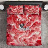 Canada Day Loon And Maple Leaf Bedding Set Watercolor Nature Scenery Mari Usque Ad Mare Artistic