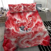 Canada Day Loon And Maple Leaf Bedding Set Watercolor Nature Scenery Mari Usque Ad Mare Artistic