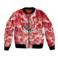 Canada Day Loon And Maple Leaf Bomber Jacket Watercolor Nature Scenery Mari Usque Ad Mare Artistic