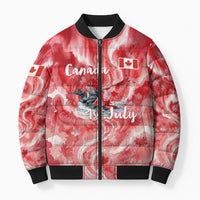 Canada Day Loon And Maple Leaf Bomber Puffer Jacket Watercolor Nature Scenery Mari Usque Ad Mare Artistic