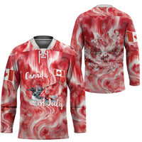 Canada Day Loon And Maple Leaf Hockey Jersey Watercolor Nature Scenery Mari Usque Ad Mare Artistic