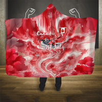 Canada Day Loon And Maple Leaf Hooded Blanket Watercolor Nature Scenery Mari Usque Ad Mare Artistic