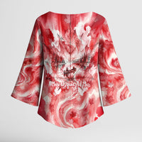 Canada Day Loon And Maple Leaf Kimono Sleeve Blouse Watercolor Nature Scenery Mari Usque Ad Mare Artistic