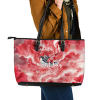 Canada Day Loon And Maple Leaf Leather Tote Bag Watercolor Nature Scenery Mari Usque Ad Mare Artistic