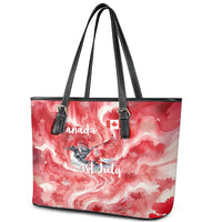 Canada Day Loon And Maple Leaf Leather Tote Bag Watercolor Nature Scenery Mari Usque Ad Mare Artistic