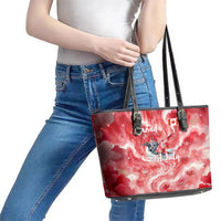 Canada Day Loon And Maple Leaf Leather Tote Bag Watercolor Nature Scenery Mari Usque Ad Mare Artistic