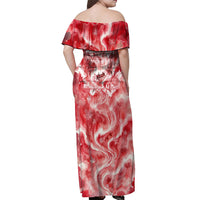 Canada Day Loon And Maple Leaf Off Shoulder Maxi Dress Watercolor Nature Scenery Mari Usque Ad Mare Artistic