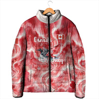 Canada Day Loon And Maple Leaf Padded Jacket Watercolor Nature Scenery Mari Usque Ad Mare Artistic