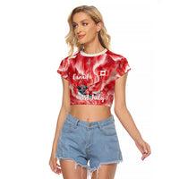 Canada Day Loon And Maple Leaf Raglan Cropped T Shirt Watercolor Nature Scenery Mari Usque Ad Mare Artistic