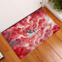 Canada Day Loon And Maple Leaf Rubber Doormat Watercolor Nature Scenery Mari Usque Ad Mare Artistic