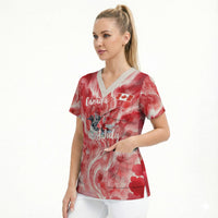 Canada Day Loon And Maple Leaf Scrub Top Watercolor Nature Scenery Mari Usque Ad Mare Artistic