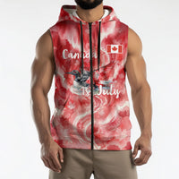 Canada Day Loon And Maple Leaf Sleeveless Zip Hoodie Watercolor Nature Scenery Mari Usque Ad Mare Artistic