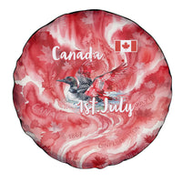 Canada Day Loon And Maple Leaf Spare Tire Cover Watercolor Nature Scenery Mari Usque Ad Mare Artistic