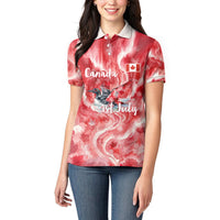 Canada Day Loon And Maple Leaf Women Polo Shirt Watercolor Nature Scenery Mari Usque Ad Mare Artistic