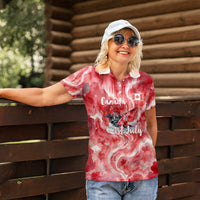 Canada Day Loon And Maple Leaf Women Polo Shirt Watercolor Nature Scenery Mari Usque Ad Mare Artistic
