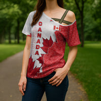 Canada Day Cross Shoulder Shirt Patriotic Maple Leaf - Robotic Fist