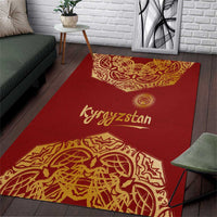 Kyrgyzstan National Symbol Area Rug Traditional Golden Pattern in Red and Gold