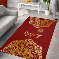 Kyrgyzstan National Symbol Area Rug Traditional Golden Pattern in Red and Gold