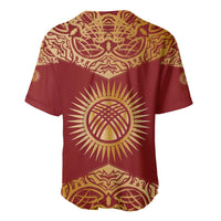 Kyrgyzstan National Symbol Baseball Jersey Traditional Golden Pattern in Red and Gold