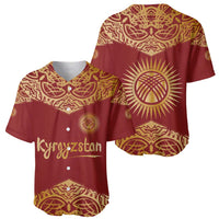 Kyrgyzstan National Symbol Baseball Jersey Traditional Golden Pattern in Red and Gold