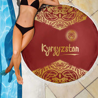Kyrgyzstan National Symbol Beach Blanket Traditional Golden Pattern in Red and Gold