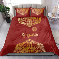 Kyrgyzstan National Symbol Bedding Set Traditional Golden Pattern in Red and Gold