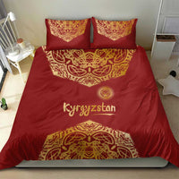 Kyrgyzstan National Symbol Bedding Set Traditional Golden Pattern in Red and Gold