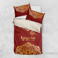 Kyrgyzstan National Symbol Bedding Set Traditional Golden Pattern in Red and Gold