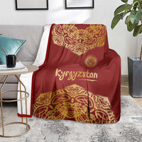 Kyrgyzstan National Symbol Blanket Traditional Golden Pattern in Red and Gold