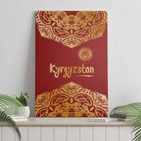 Kyrgyzstan National Symbol Canvas Wall Art Traditional Golden Pattern in Red and Gold