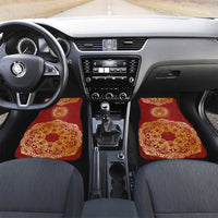 Kyrgyzstan National Symbol Car Mats Traditional Golden Pattern in Red and Gold