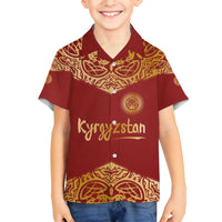 Kyrgyzstan National Symbol Family Matching Puletasi and Hawaiian Shirt Traditional Golden Pattern in Red and Gold