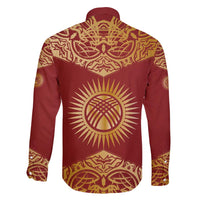 Kyrgyzstan National Symbol Family Matching Short Sleeve Bodycon Dress and Hawaiian Shirt Traditional Golden Pattern in Red and Gold