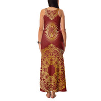 Kyrgyzstan National Symbol Family Matching Tank Maxi Dress and Hawaiian Shirt Traditional Golden Pattern in Red and Gold