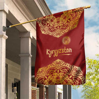 Kyrgyzstan National Symbol Garden Flag Traditional Golden Pattern in Red and Gold