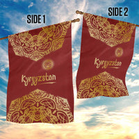Kyrgyzstan National Symbol Garden Flag Traditional Golden Pattern in Red and Gold
