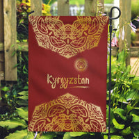 Kyrgyzstan National Symbol Garden Flag Traditional Golden Pattern in Red and Gold