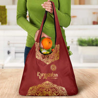 Kyrgyzstan National Symbol Grocery Bag Traditional Golden Pattern in Red and Gold